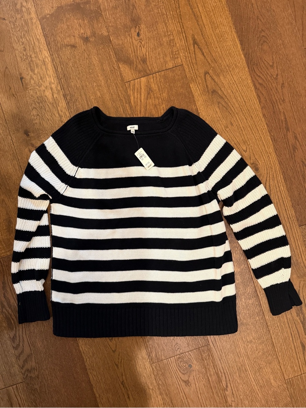 aerie Black and White Striped Scoop-Neck Sweater